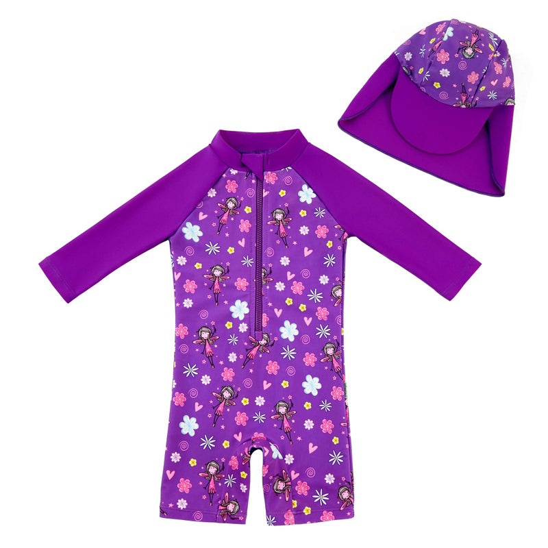 upandfast Baby Swimsuits UPF 50+ Sun Protection Long Sleeve One Piece Zip Swimwear(Purple, 6-9 Months) - Image 1